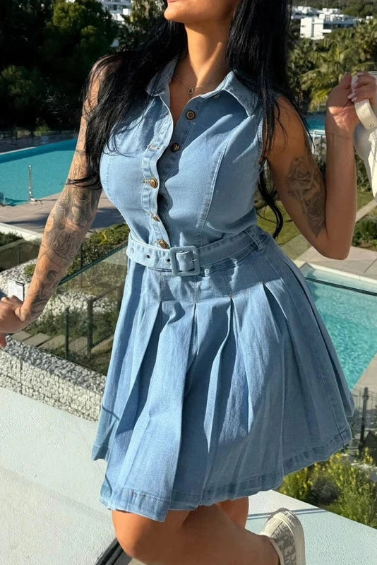 Glorol - Sleeveless High Waist Slim Lace Up Mini Dress
