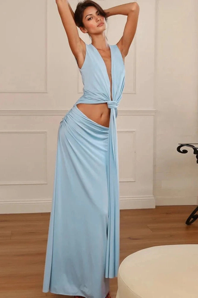 Glorol - Hollow Out Sleeveless Deep V Neck Bodycon Maxi Dress