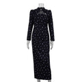 Glorol - Printed Long Sleeve Lace Up Slit Maxi Dress