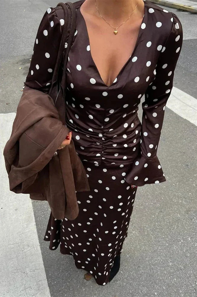 V-Neck Long Sleeve High Waist Maxi Dress