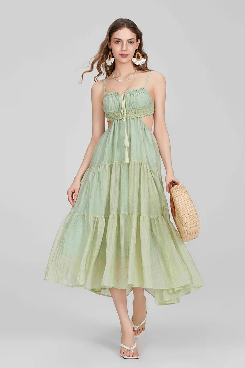 Glorol - Elegant Sleeveless High Waist Midi Dress