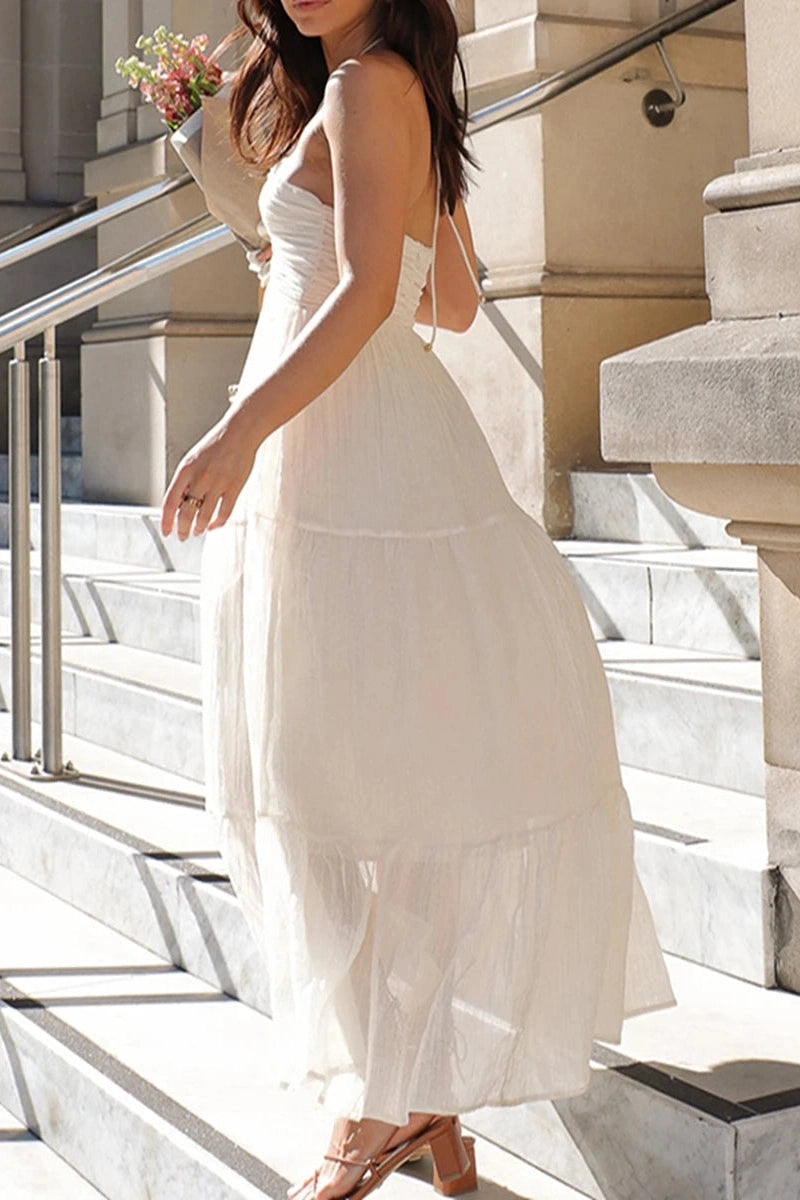 Glorol - Elegant Sleeveless Tie-Up Maxi Dress