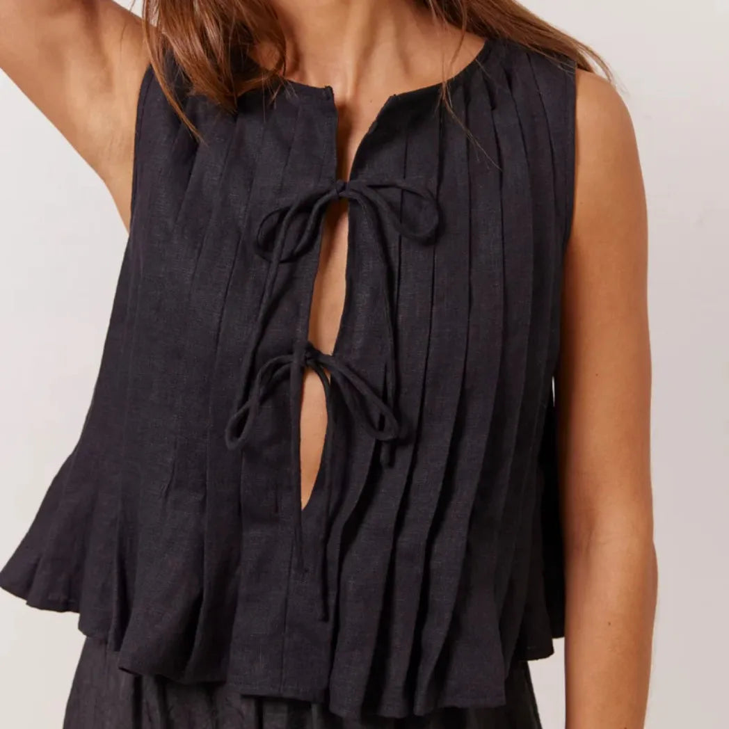 Glorol - Lace-Up Loose Sleeveless Top