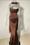 Glorol - Off-Shoulder Scarf Collar Strapless Sleeveless Bodycon Maxi Dress