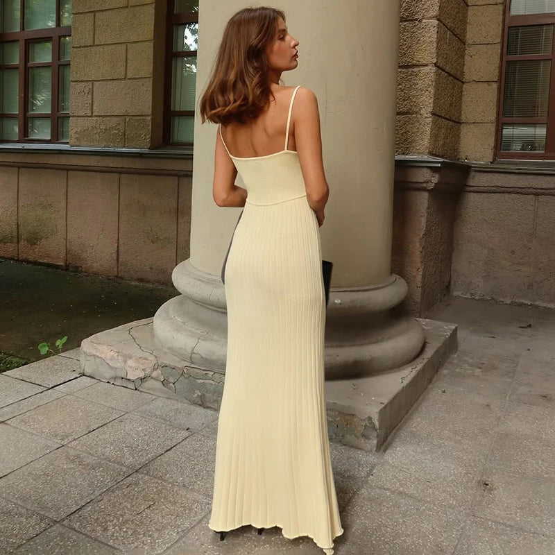 Glorol - Elegant Knitted Sleeveless Bodycon Maxi Dress
