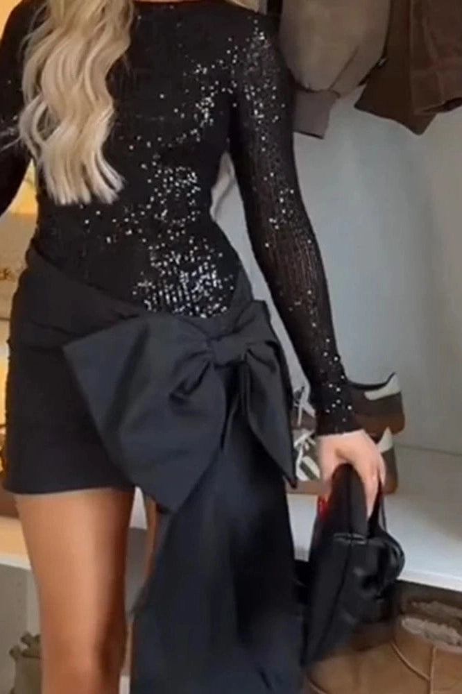 Glorol - Elegant Long Sleeve Slim Bodycon O-Neck Mini Dress