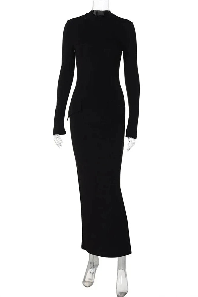 Glorol - Elegant Turtleneck Long Sleeve Maxi Dress