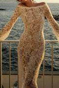 Glorol - Off Shoulder Long Sleeve Lace Slim High Waist Maxi Dress