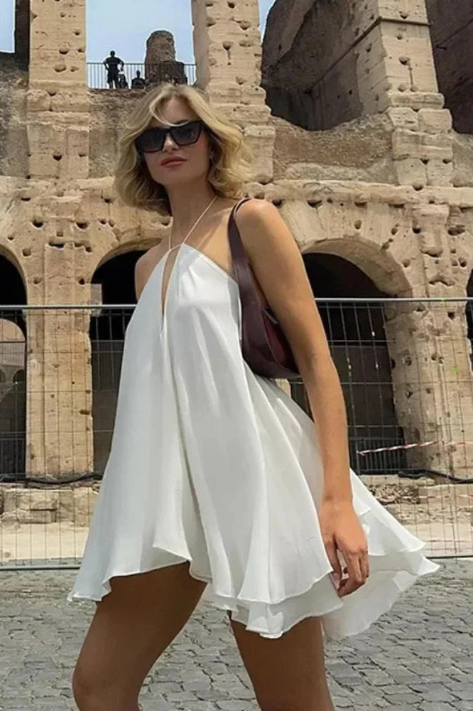 Notiglo - Hollow Out Off Shoulder Sleeveless Backless Mini Dress