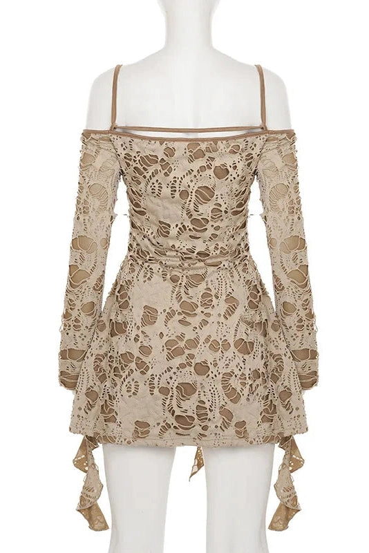 Glorol - Off-Shoulder Long Sleeve Slim Mini Dress