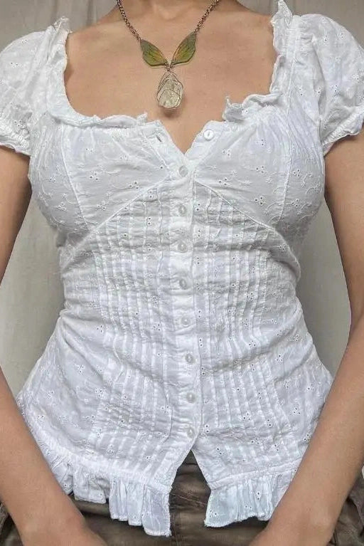 Glorol - Short Sleeve Lace Slim Fit Top