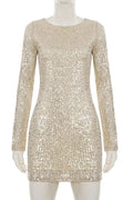 Elegant High Waist Slim Long Sleeve Mini Dress