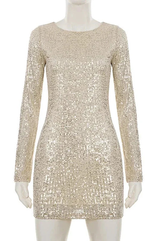 Elegant High Waist Slim Long Sleeve Mini Dress