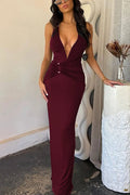 Glorol - Deep V Neck Off-Shoulder Backless Sleeveless Maxi Dress