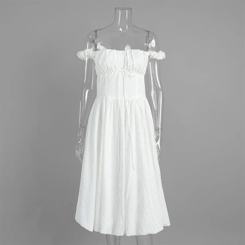 Glorol - Off Shoulder Slim A-line Midi Dress