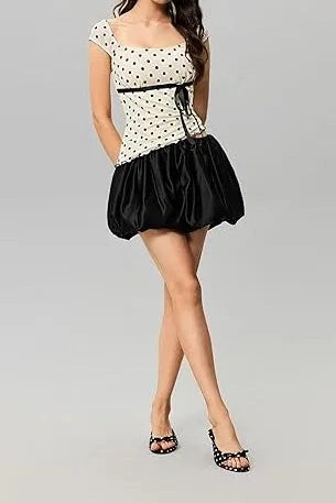 Glorol - Dot Print Slim Fit Square Neck Top