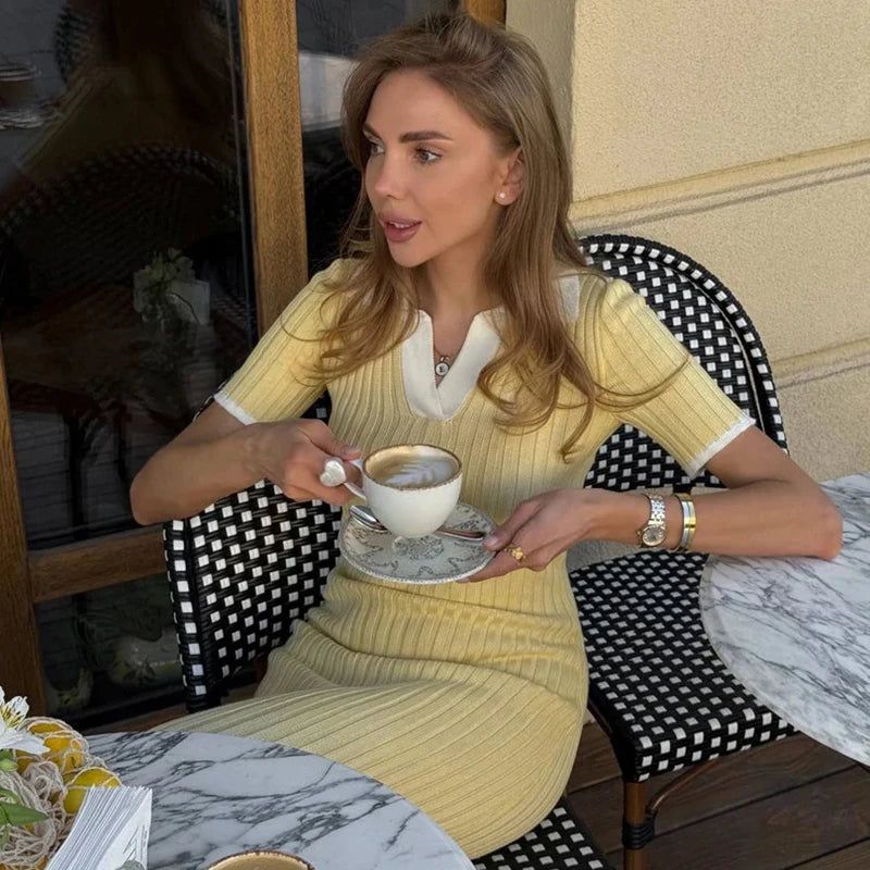 Glorol - Knitted Short Sleeve High Waist Maxi Dress
