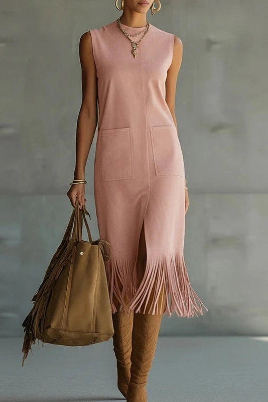 Glorol - O-Neck Sleeveless High Waist Slim Midi Dress