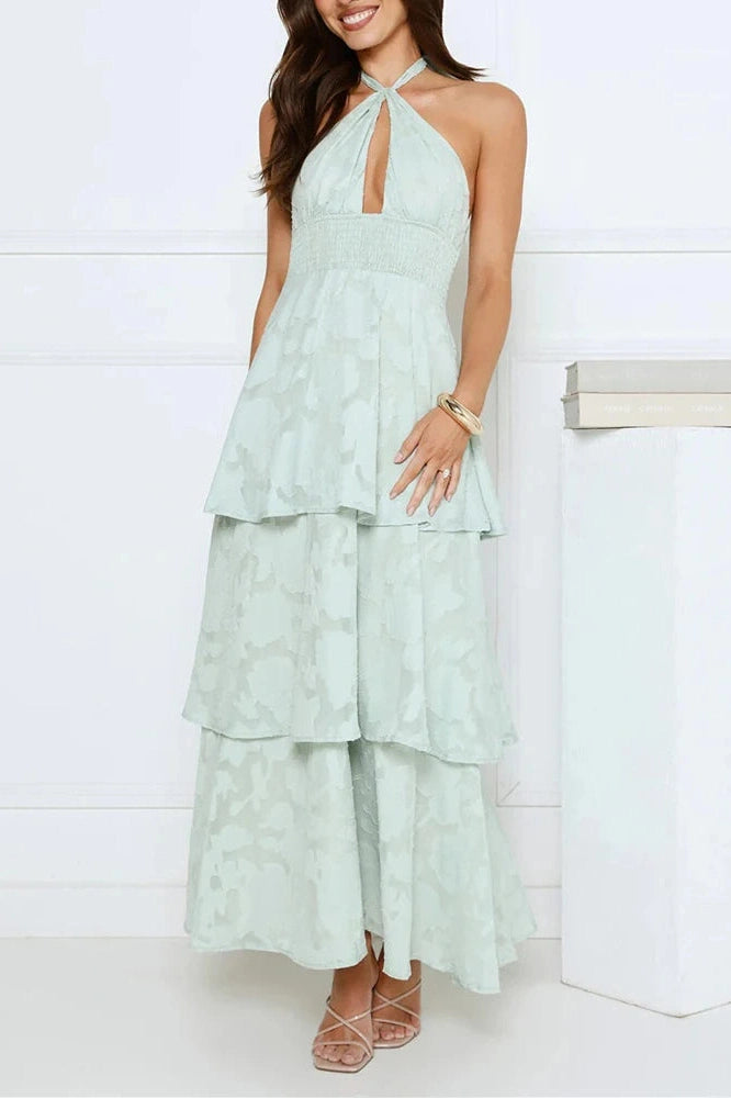 Glorol - Elegant Hollow Out Backless Tie Up High Waist Maxi Dress