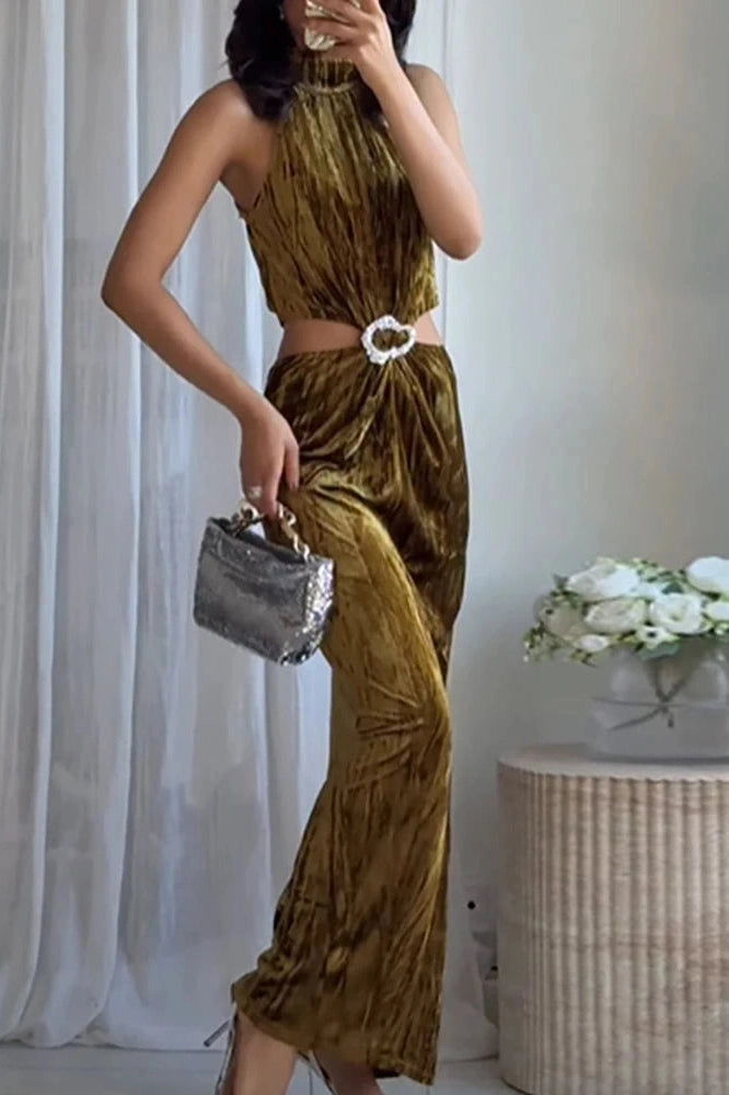 Glorol - Hollow Out High Waist Sleeveless Backless Maxi Dress
