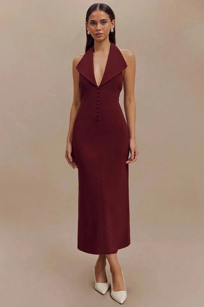 Glorol - Deep V Neck Sleeveless Backless Bodycon Maxi Dress