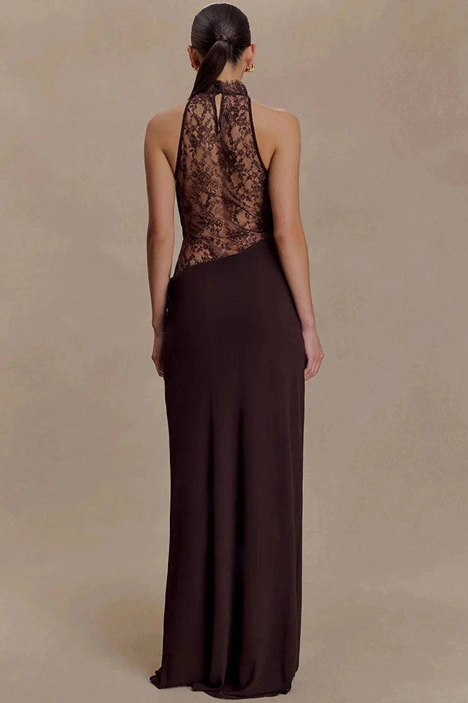 Glorol - Lace Hollow Out Backless Sleeveless High Waist Bodycon Maxi Dress