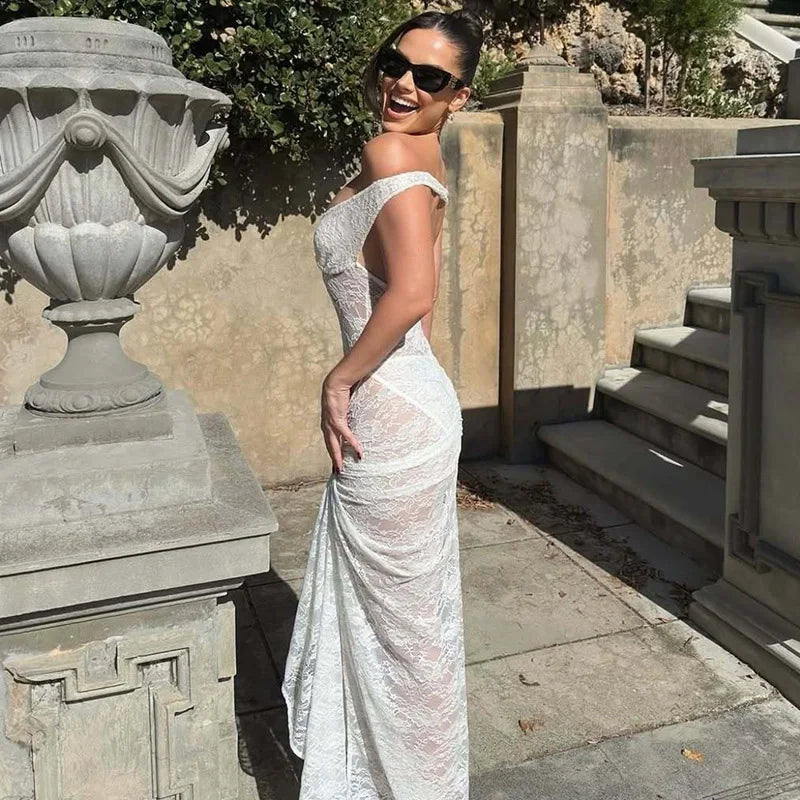 Glorol - Lace Patchwork Backless See Through Maxi Dress