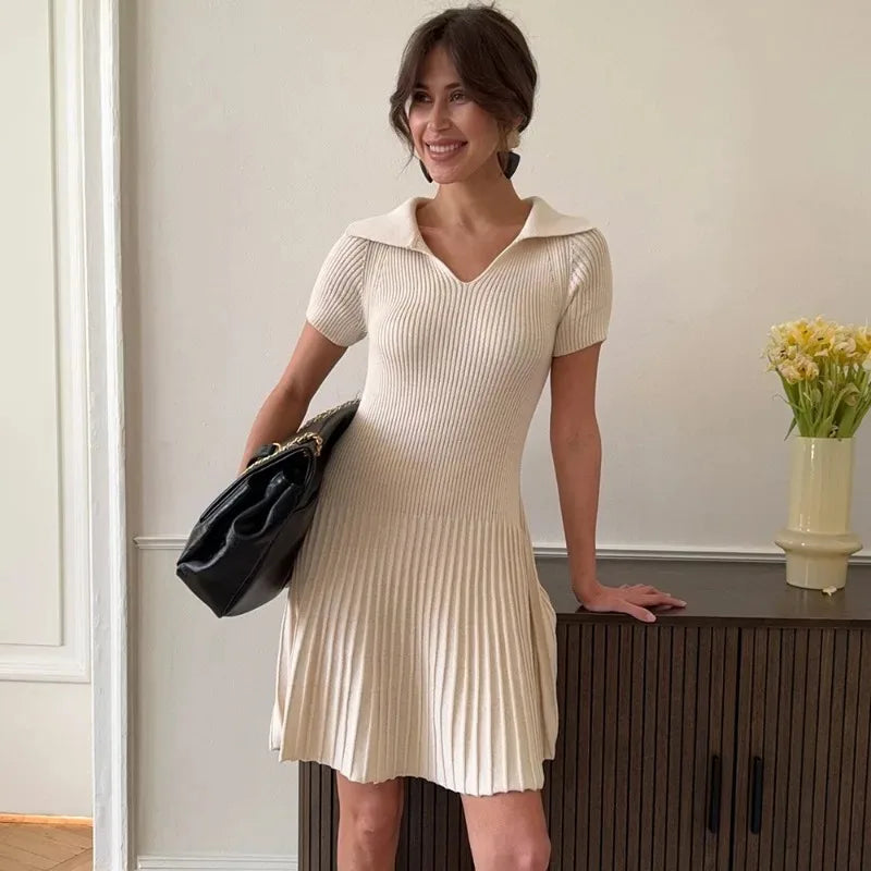 Glorol - Elegant V-Neck Patchwork Mini Dress