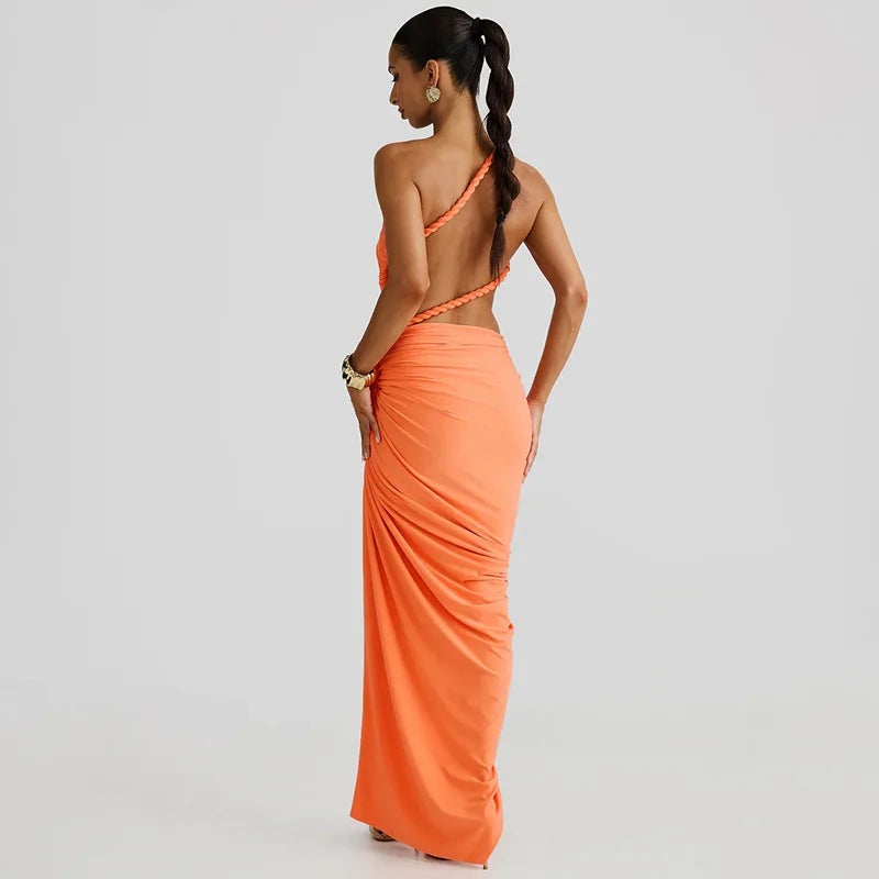 Glorol - One-Shoulder Strap Backless High Split Maxi Dress