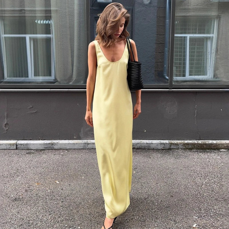Glorol - Sleeveless U Neck Loose Backless Maxi Dress