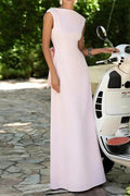 Glorol - Elegant Hollow Out High Waist O-Neck Sleeveless Maxi Dress