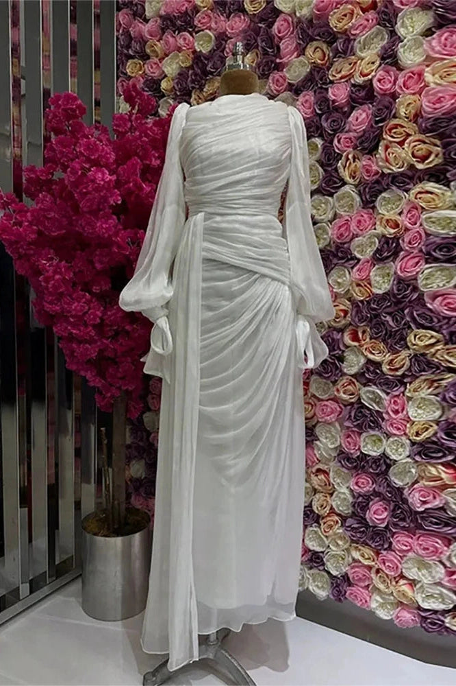 Glorol - Elegant Long Sleeve High Waist Pleated Slim Maxi Dress