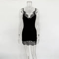 Glorol - Lace Spaghetti Strap Sleeveless Bodycon Mini Dress