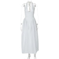 Glorol - Deep V Neck A-Line Pleated Midi Dress