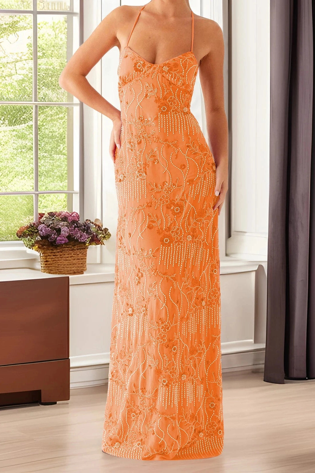 Glorol - Sleeveless Backless Spaghetti Strap Maxi Dress