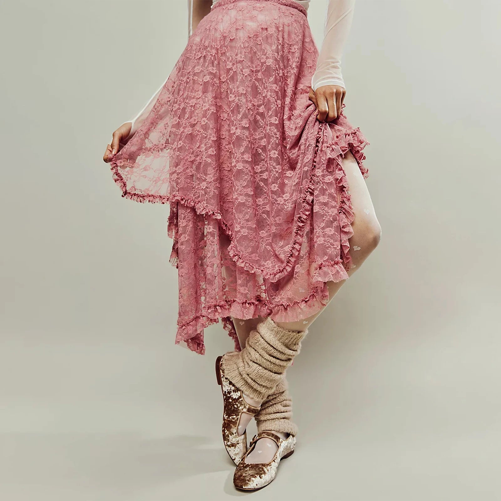 Glorol - Lace Courtship Elastic Waist Half Slip Skirt