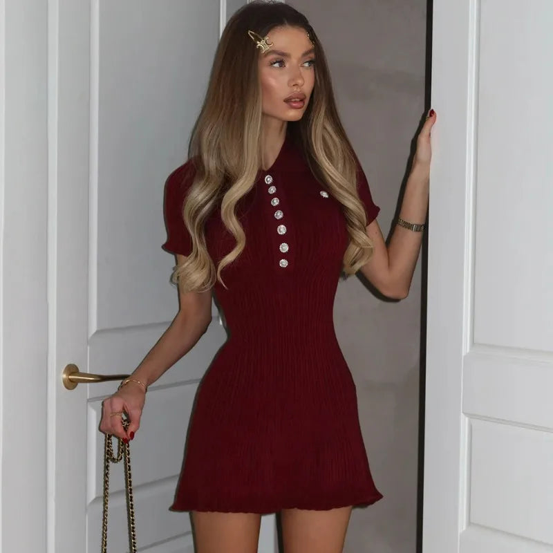 Glorol - Elegant Patchwork Short Sleeve Mini Dress