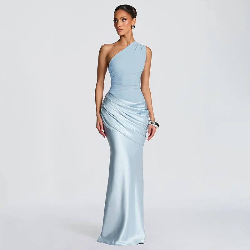 Glorol - One Shoulder Sleeveless Slim Maxi Dress