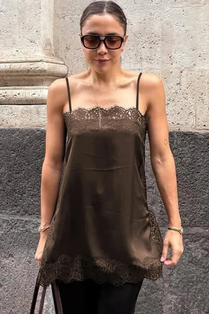 Glorol - Lace Patchwork Spaghetti Strap Sleeveless Backless Bodycon Mini Dress