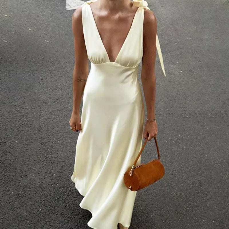 Glorol - Elegant Lace-Up Backless High Waist Sleeveless Maxi Dress