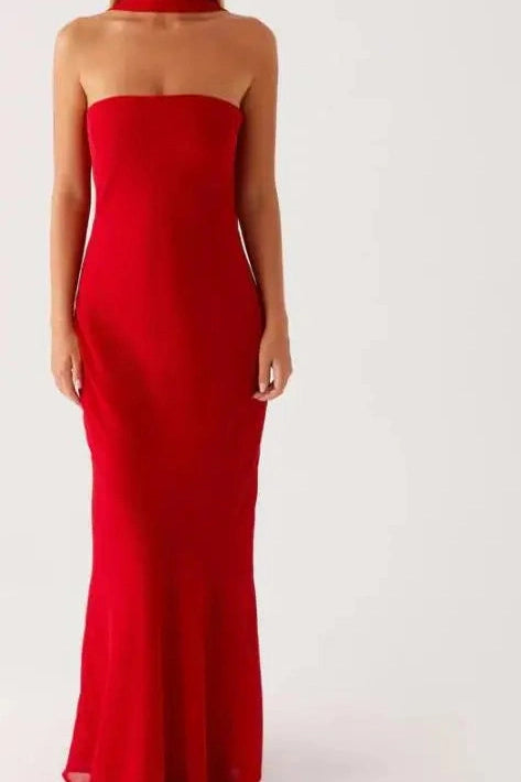 Glorol - Printed Strapless Backless Bodycon Slim Maxi Dress