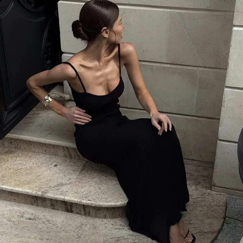 Glorol - Sleeveless Spaghetti Strap Slim Maxi Dress