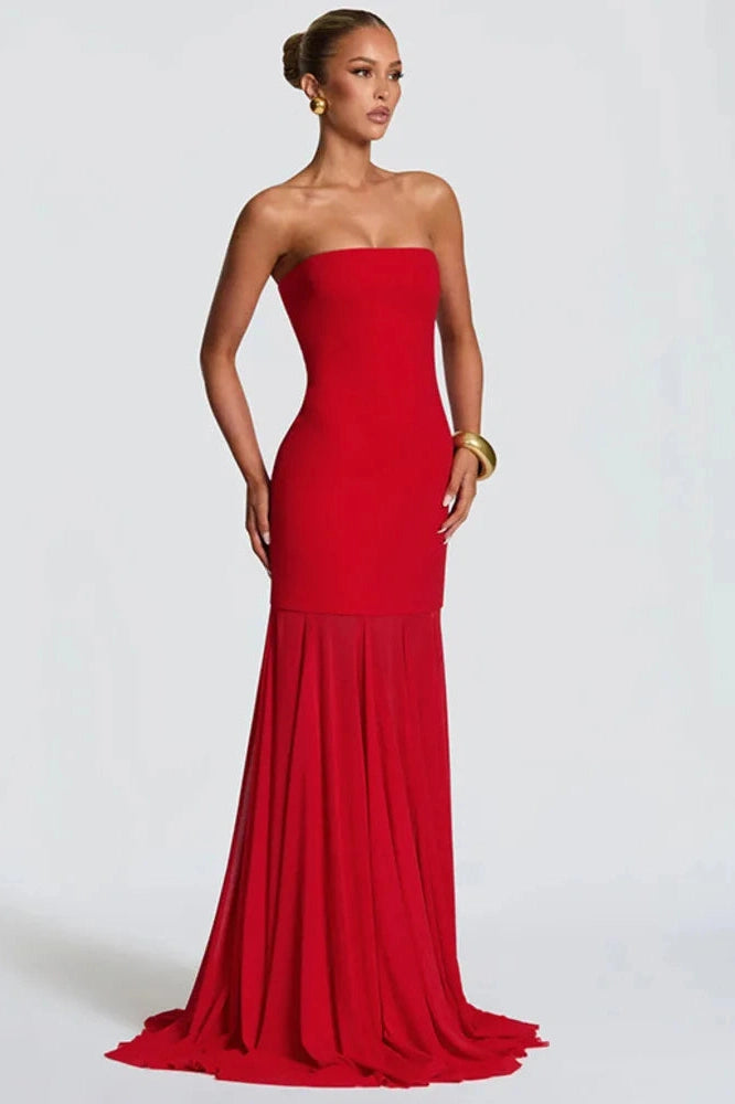 Glorol - Off-Shoulder Strapless Scarf Collar Sleeveless Backless Bodycon Maxi Dress