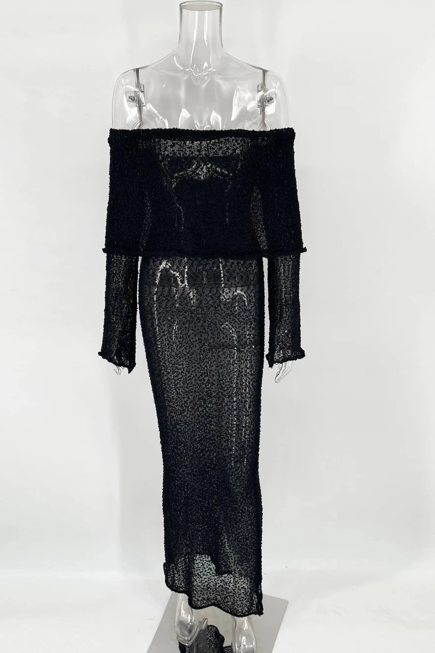 Glorol - Hollow Out Off-Shoulder Maxi Dress