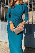 Glorol - Elegant Long Sleeve Split Maxi Dress
