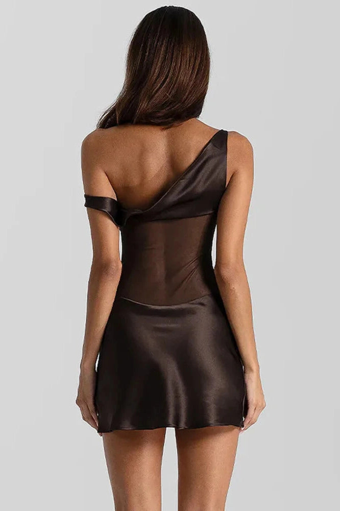 Glorol - One Shoulder Backless Patchwork Sleeveless Mini Dress