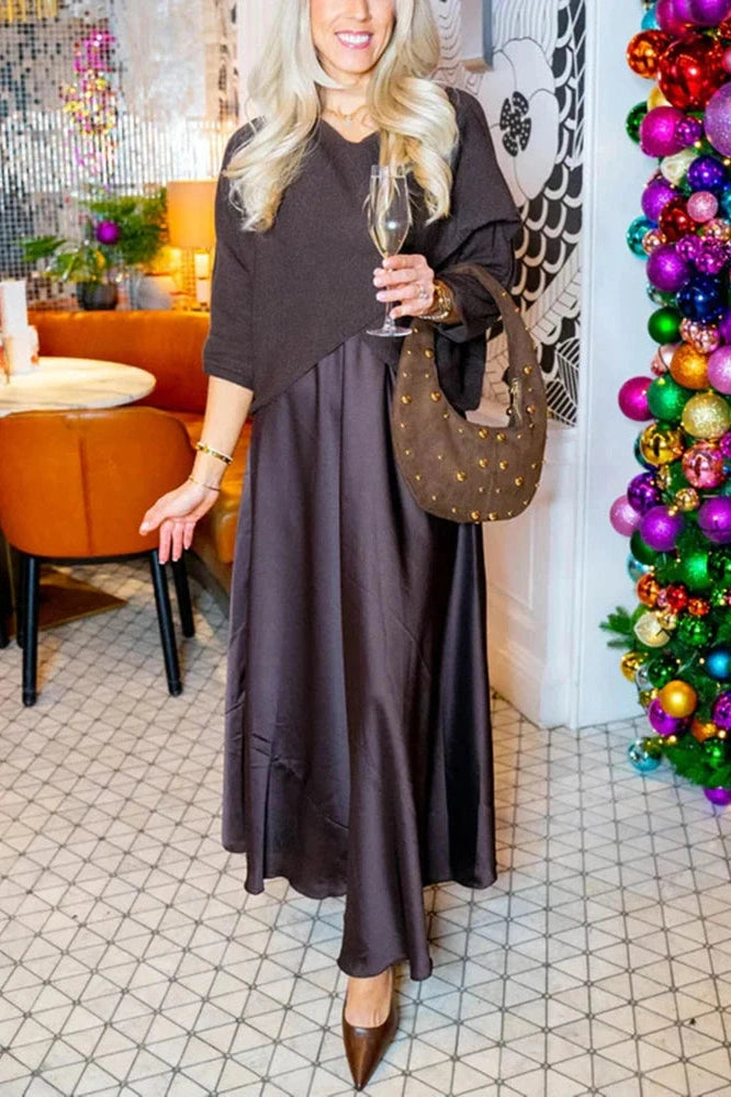 Glorol - Elegant O-Neck Knitted Maxi Dress