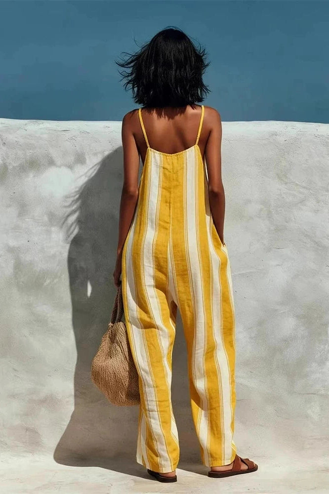 Glorol - Sleeveless Hollow Out High Waist Wide Leg Jumpsuit