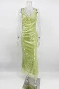 Glorol - Backless High Waist Patchwork Maxi Dress