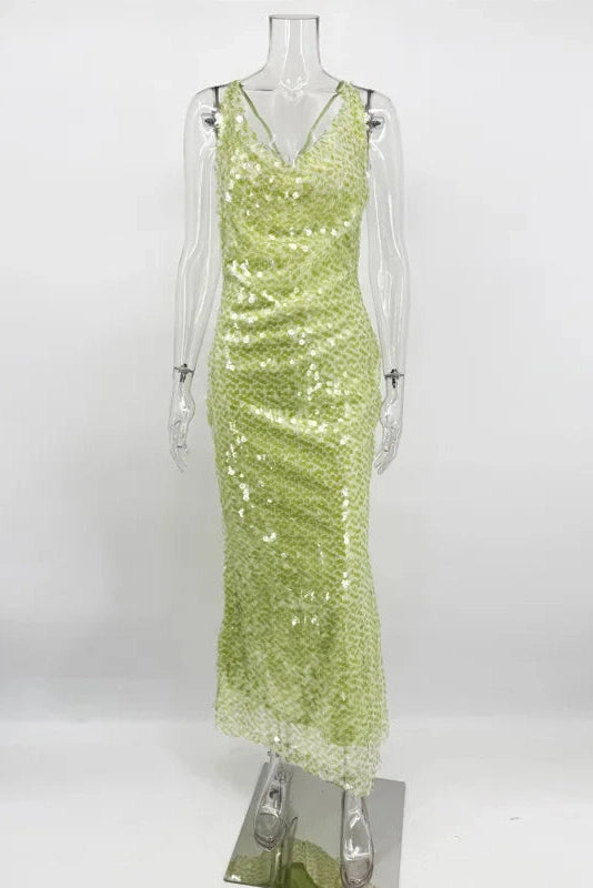 Glorol - Backless High Waist Patchwork Maxi Dress